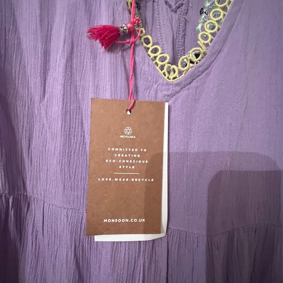 Monsoon Mini Kaftan Embroidered Size XL Lilac Dress - Picture 5 of 9